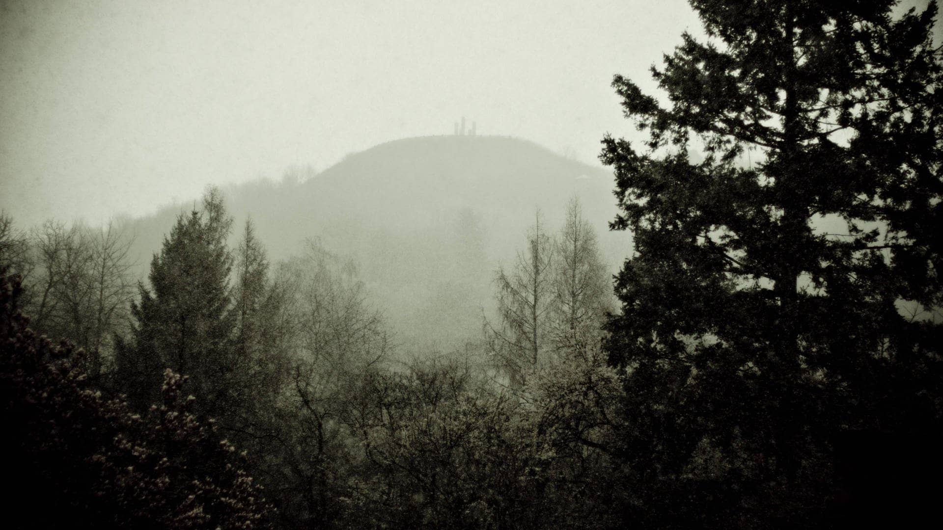 Der Wallberg thront im Nebel über Pforzheim.