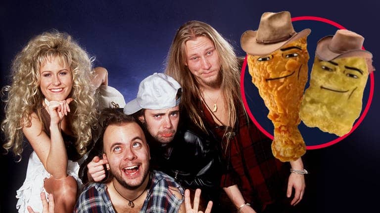 Die schwedische Band Rednex 1995 in Dortmund, durch eine Cover-Version mit einem Comedy-Video mit Chicken Nuggets geht ihr Song „Cotton Eye Joe“ viral (Foto: picture-alliance / Reportdienste, Youtube: MegaBen)