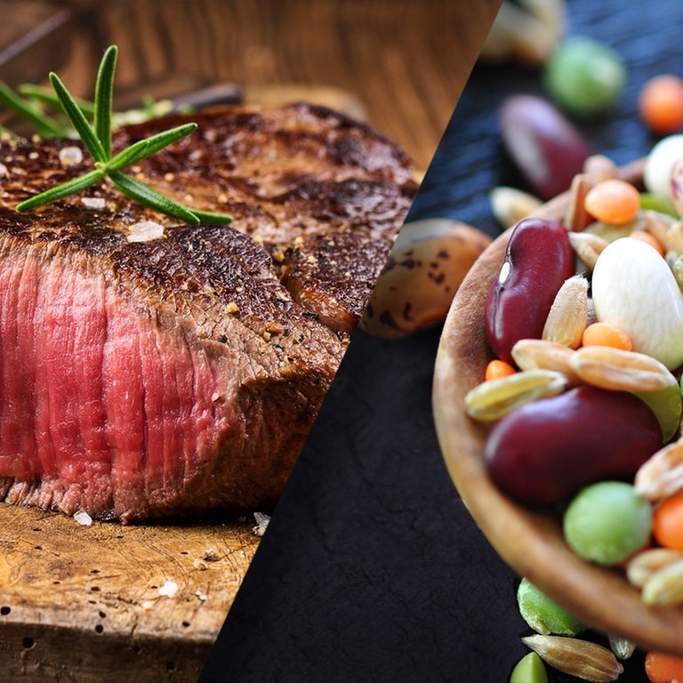 Fleisch vs. Fleischersatzprodukte – Was ist besser? (Foto: SWR3, Adobe: HLPhoto; photocrew)