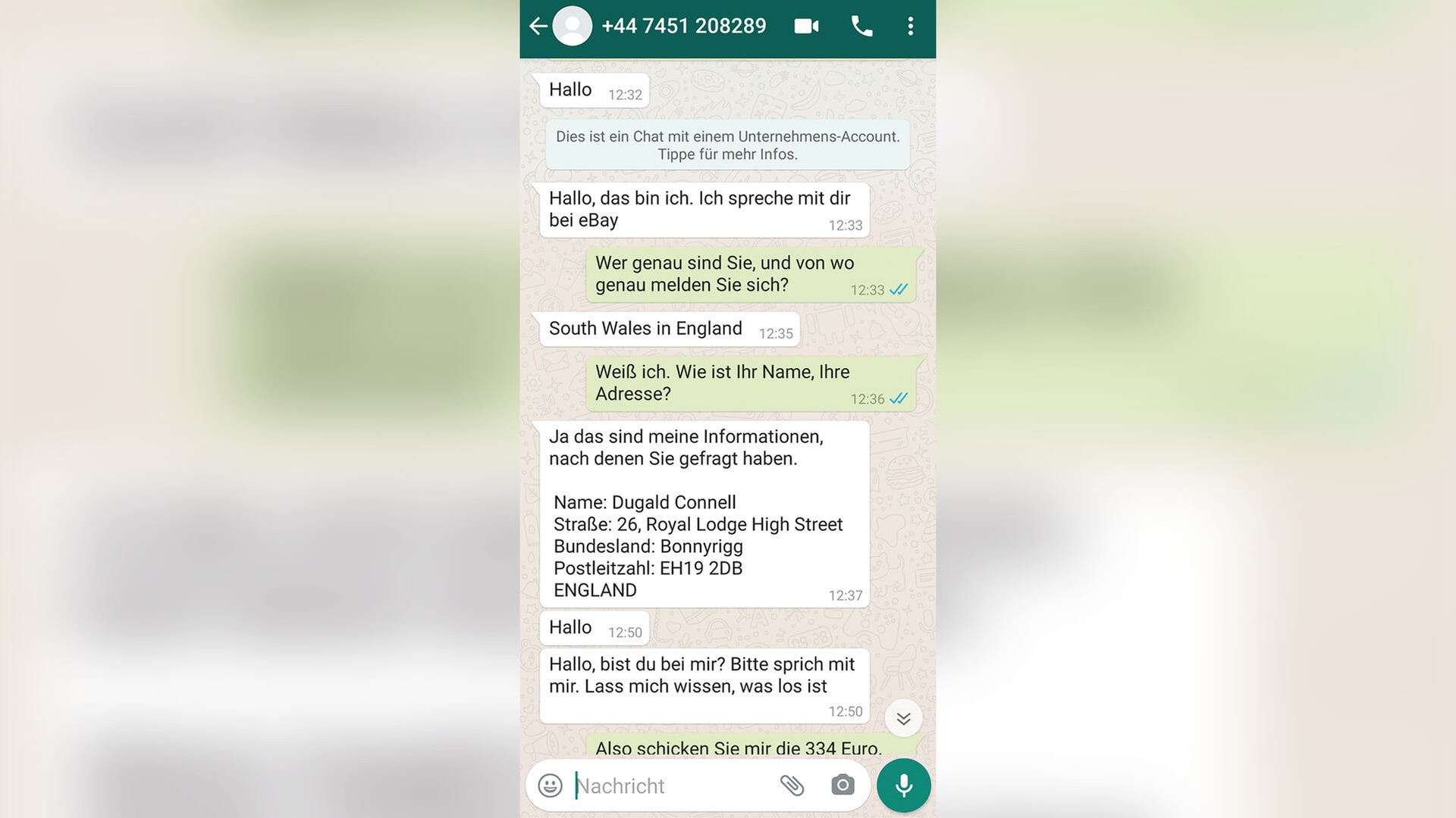 Foto: SWR3 Ebay-Kleinanzeigen-Betrüger veruscht über Whatsapp an Geld zu kommen (Foto: SWR3)