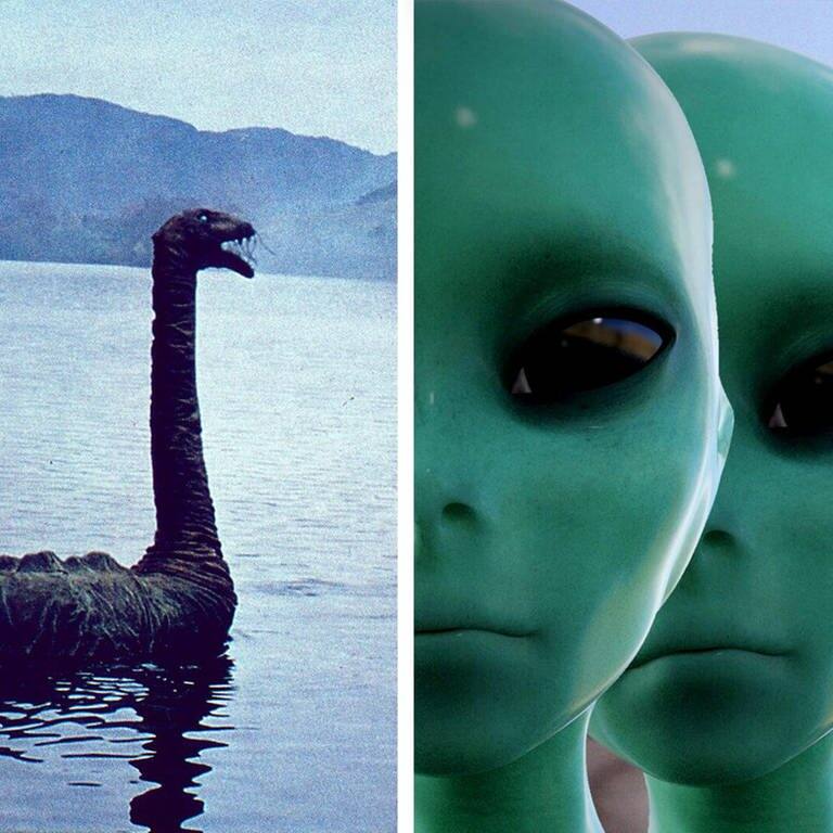 Nessi - das Monster von Loch Ness und die Aliens in Area 51 (Foto: Fotolia/crimson, imago images / ZUMA Press, picture alliance/United Archives)