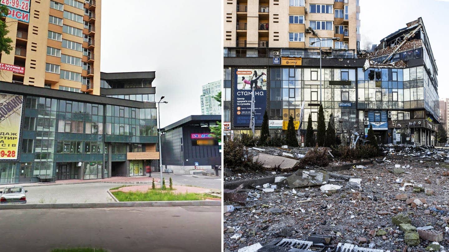 Fotos zeigen: So hat der Krieg die Ukraine zerstört (Foto: picture-alliance / Reportdienste, picture alliance / AA | Aytac Unal/Google Maps|Montage: SWR3)