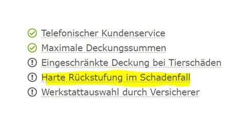 Tabelle Vergleichsergebnis KFZ-Versicherungsvergleich (Foto: Screenshot Check24.de)