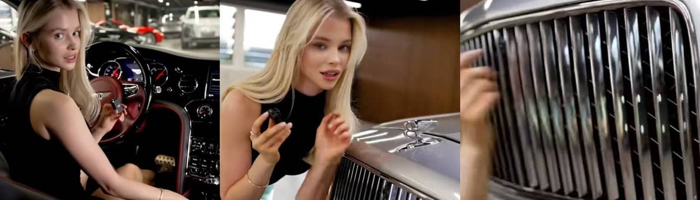 Ein Model streichelt ein Luxusauto (Foto: Tiktok / bruletova_)