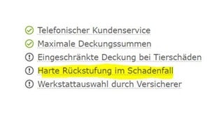 Tabelle Vergleichsergebnis KFZ-Versicherungsvergleich