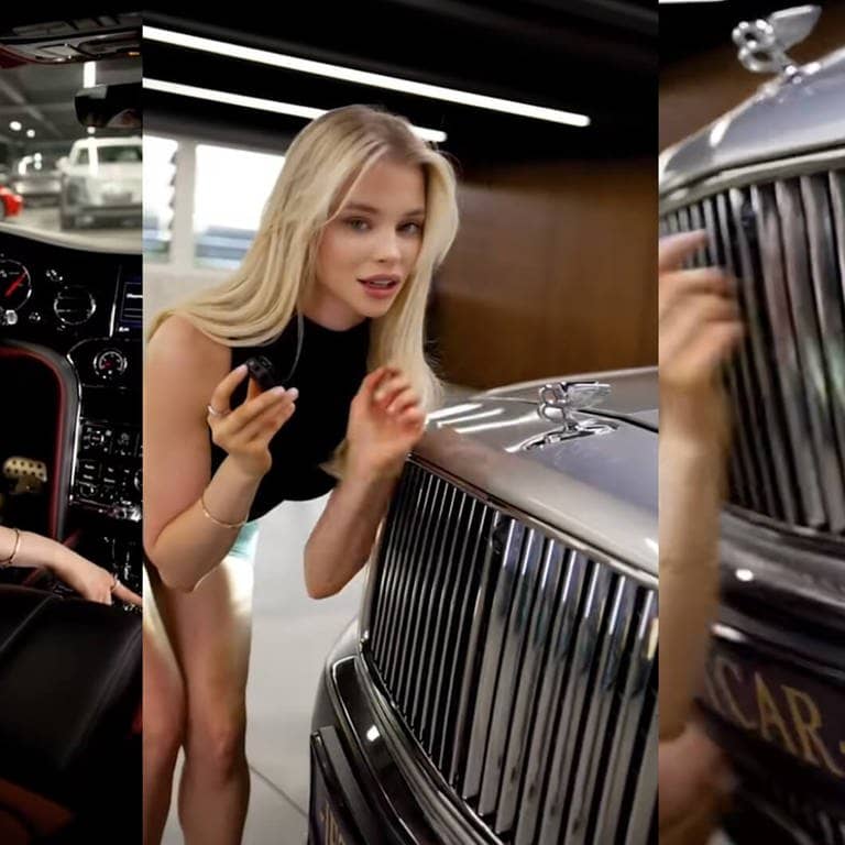 Ein Model streichelt ein Luxusauto