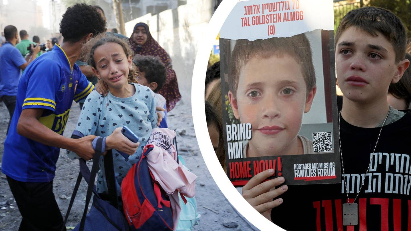 Kinder in Israel und im Gazastreifen. Symbolbild für den Nahost-Koflikt zwischen Israelis und Palästinensern, der seit dem Hamas-Massaker am 7. Oktober eskaliert.