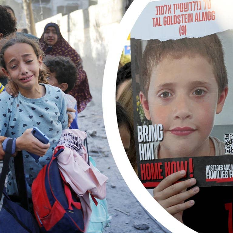 Kinder in Israel und im Gazastreifen. Symbolbild für den Nahost-Koflikt zwischen Israelis und Palästinensern, der seit dem Hamas-Massaker am 7. Oktober eskaliert.