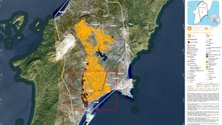 Eine Karte zeigt die Waldbrände auf Rhodos (Foto: Copernicus Emergency Mapping Service) Eine Karte zeigt die Waldbrände auf Rhodos