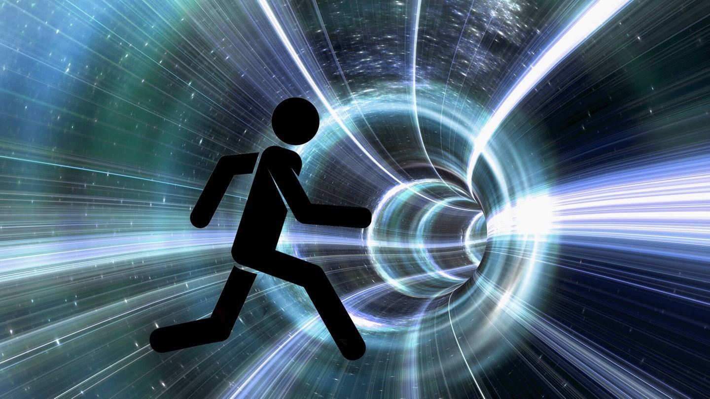 Strichmännchen rennt durch ein Tunnel (Foto: Fotolia/fredmantel, Igor Serazetdinov)