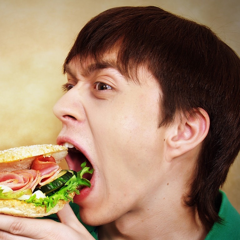 Mann der ein Sandwich isst (Foto: Adobe Stock / Natalia Uzkova)