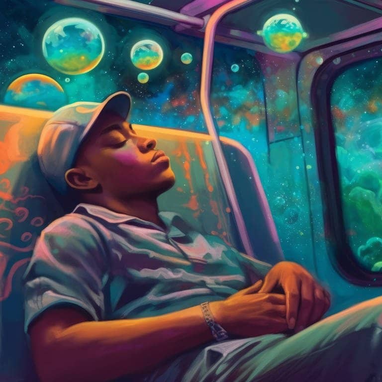 Junger Mann schläft in der U-Bahn über seinem Kopf Blasen mit lebhaften Träumen (Foto: Adobe Stock, bluebeat76)