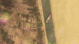 This satellite image of Planet Labs Inc. in the Suez Canal 