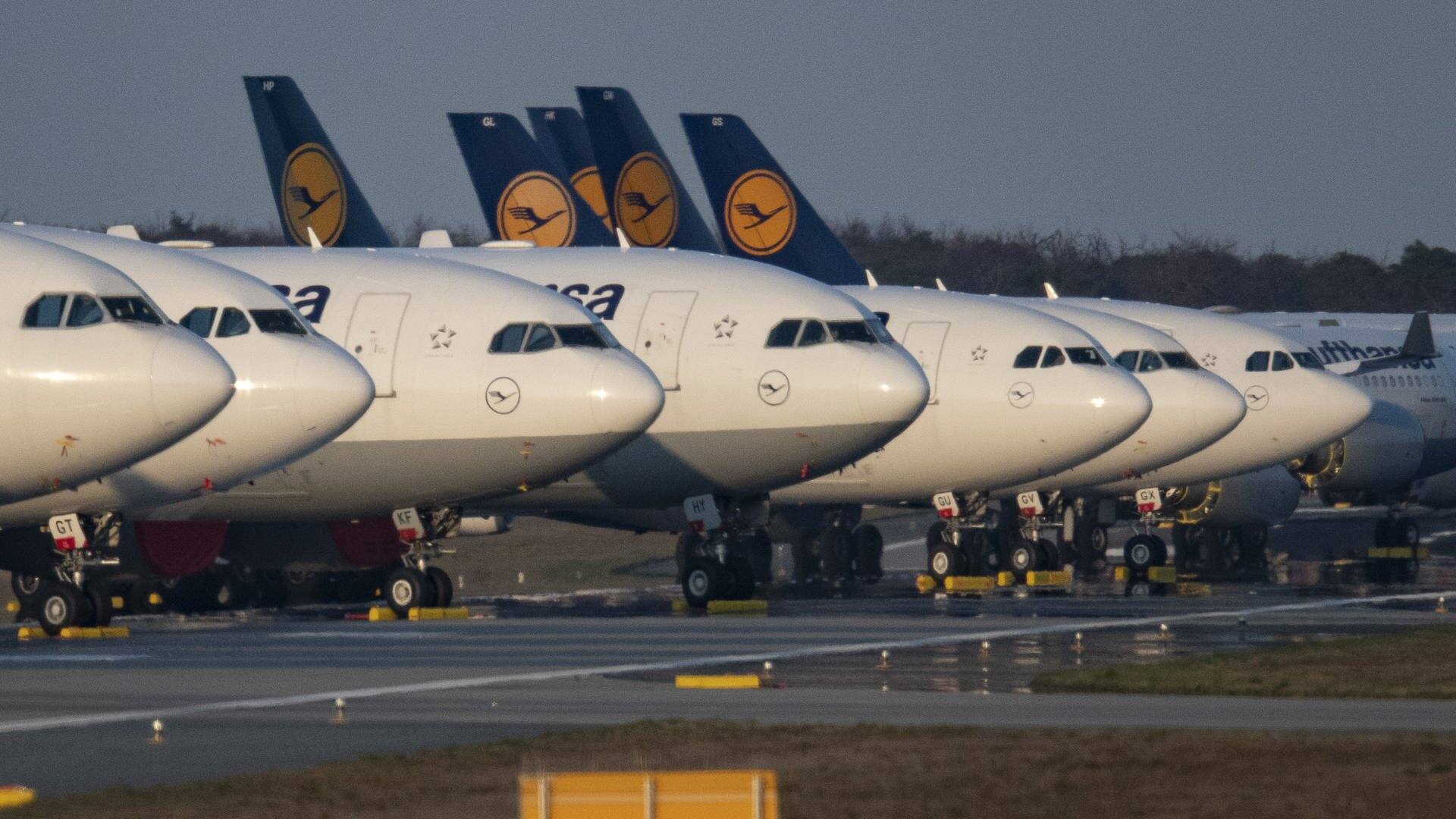 Lufthansa-Maschinen in einer Reihe (Foto: dpa Bildfunk, picture alliance/Boris Roessler/dpa)