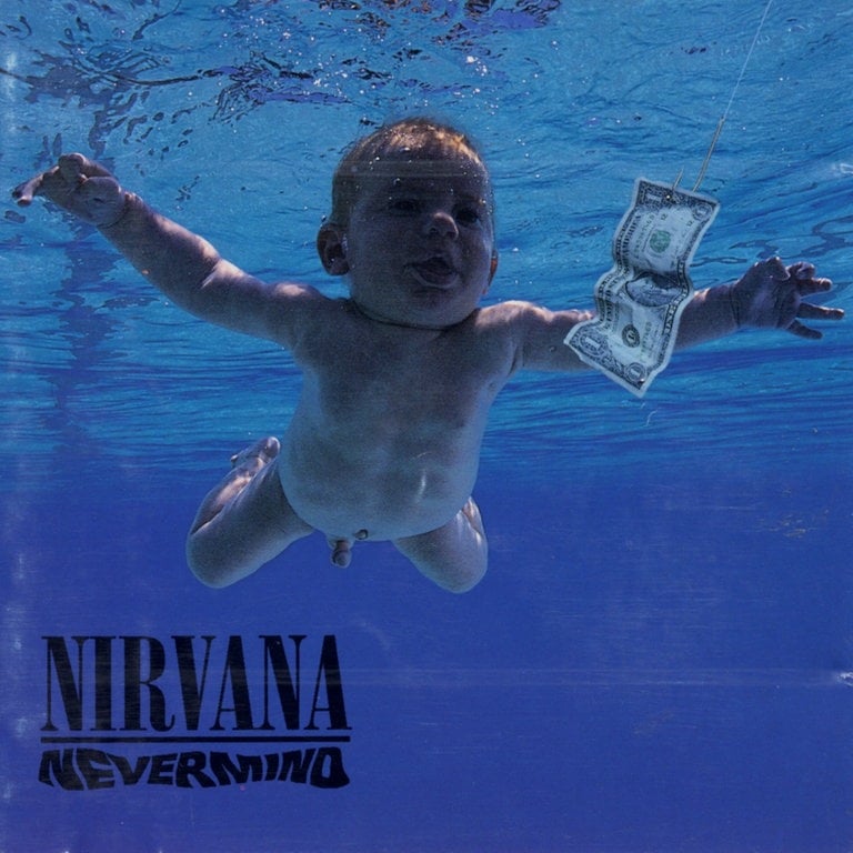 Das Cover von Nirvanas Album "Nevermind": Ein nacktes Baby taucht in einem Pool nach einer Dollar-Note (Foto: SWR3)