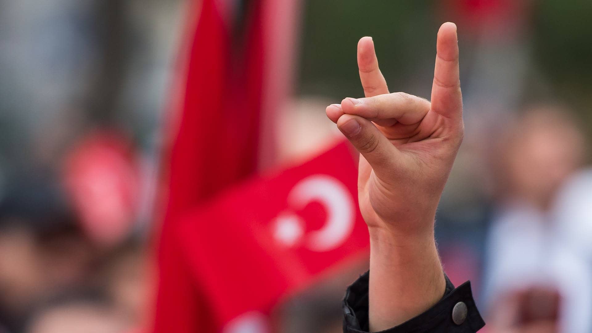 Eine Hand zeigt den „Wolfsgruß“ während einer Pro-Türkischen Demonstration.  (Foto: dpa Bildfunk, Picture Alliance)