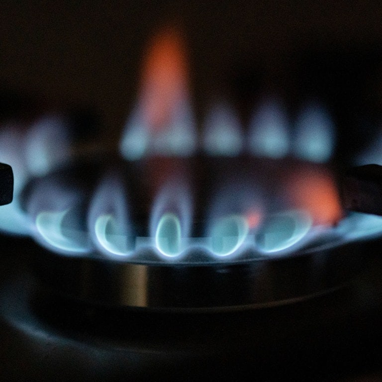 Flammen sind an einem Gasherd zu sehen.  (Foto: dpa Bildfunk, picture alliance/dpa | Marijan Murat)