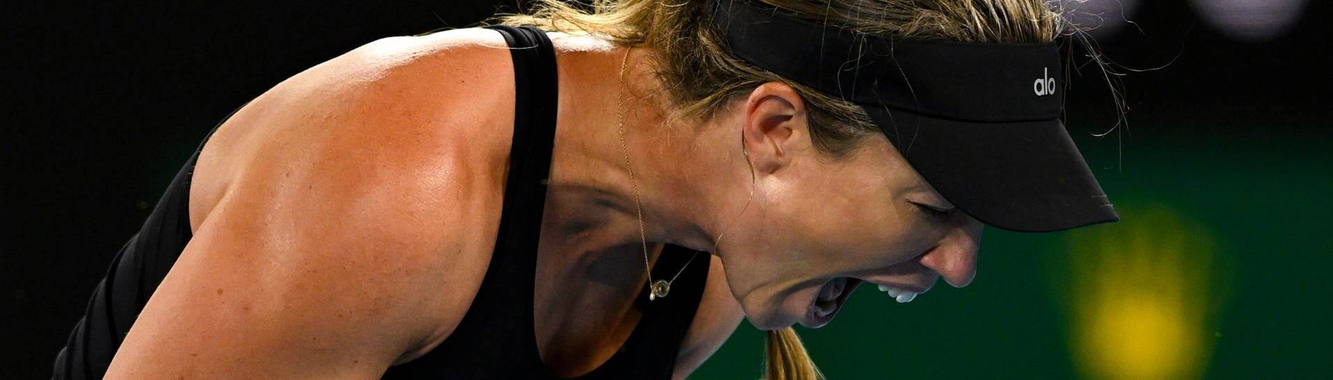 US-Tennisspielerin Danielle Collins ruft laut etwas während der Australian Open.  (Foto: dpa Bildfunk, picture alliance/dpa/AAP | Lukas Coch)