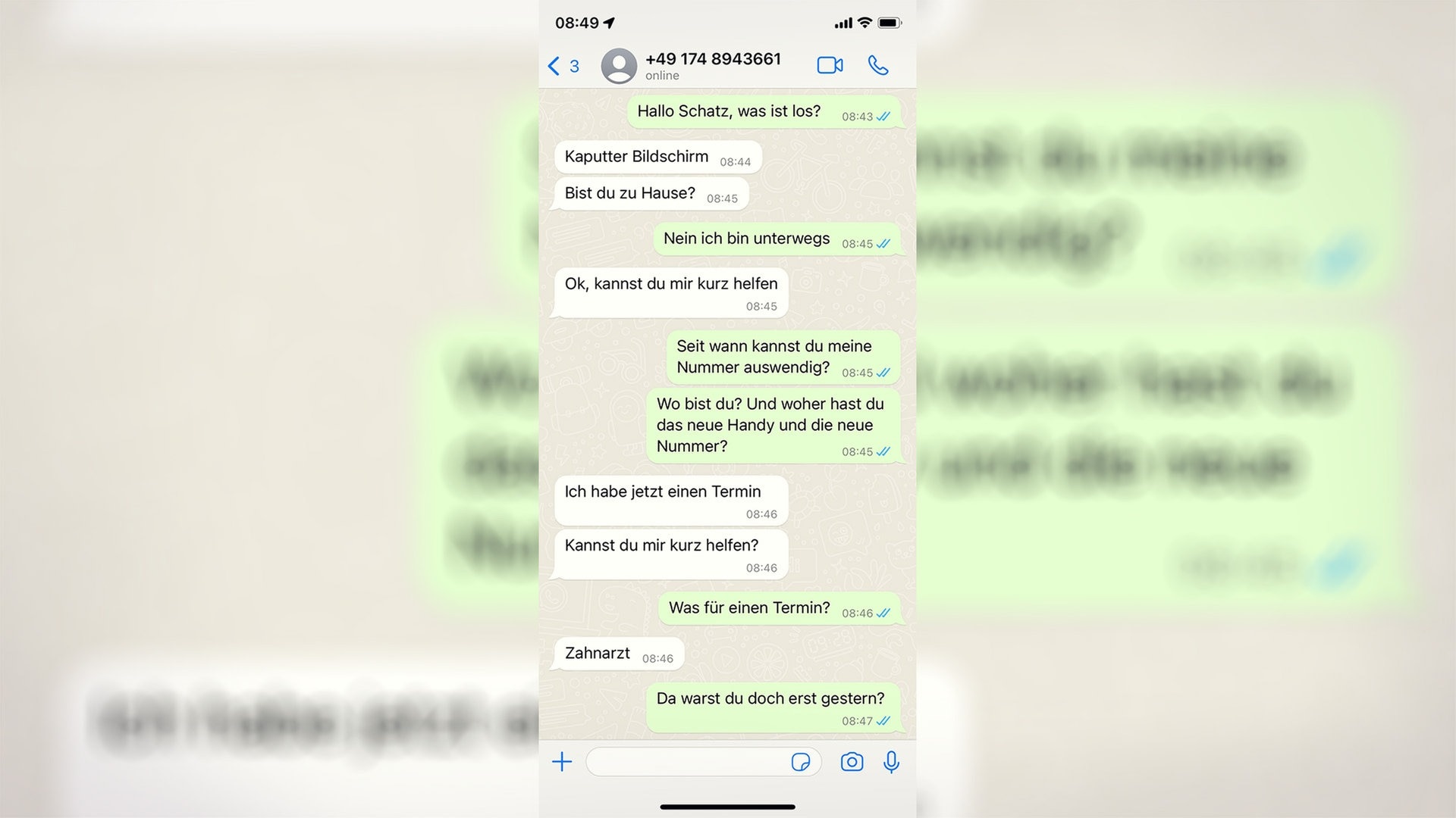 Foto: WhatsApp Chatverlauf mit einem möglichen Betrüger nach "Hallo MamaPapa"-SMS (Foto: WhatsApp)