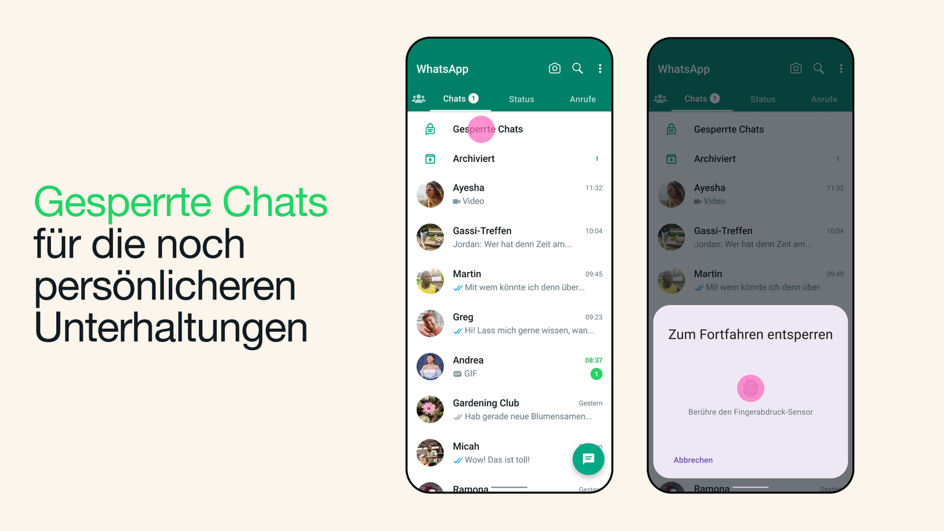 Screenshot von Whatsapp mit der neuen Funktion gesperrte Chats (Foto: Whatsapp)