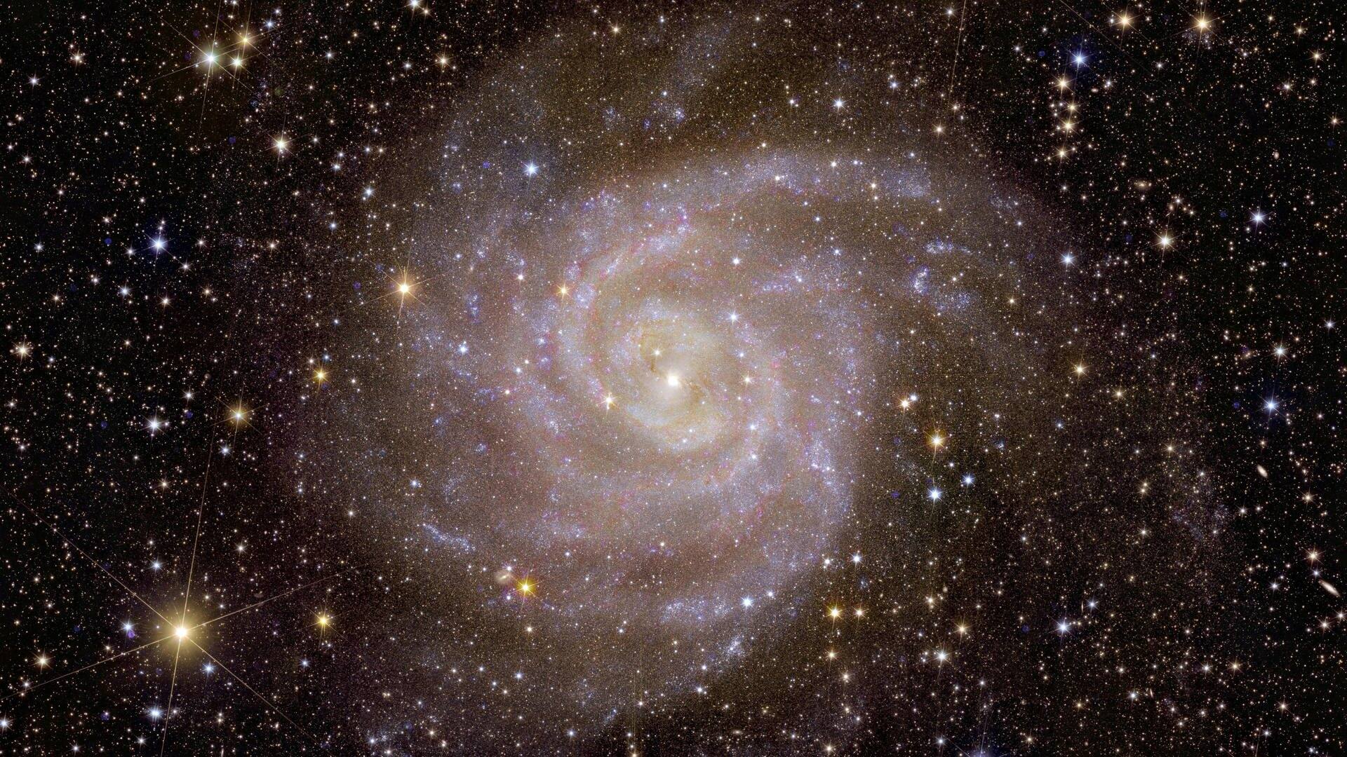 Die „Verborgene Galaxie“: Sie ist elf Millionen Lichtjahre weit weg und hat einen Durchmesser von rund 60.000 Lichtjahren. Gasschleier schwirren zwischen ihr und uns herum, deshalb ist sie schwer zu fotografieren (deshalb „verborgen“). „Euclid" hat diese Aufnahme mit seiner Infrarotkamera möglich gemacht. (Foto: dpa Bildfunk, Picture Alliance)