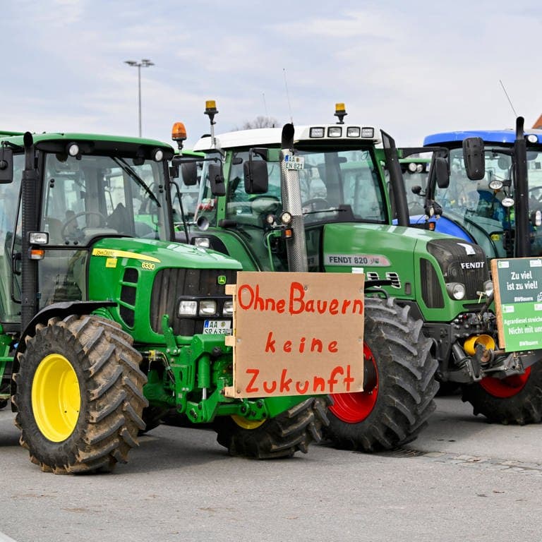 Traktoren stehen in Stuttgart: Wie geht is in der Zukunft weiter mit den Bauernprotesten? (Foto: IMAGO, IMAGO / Michael Weber)