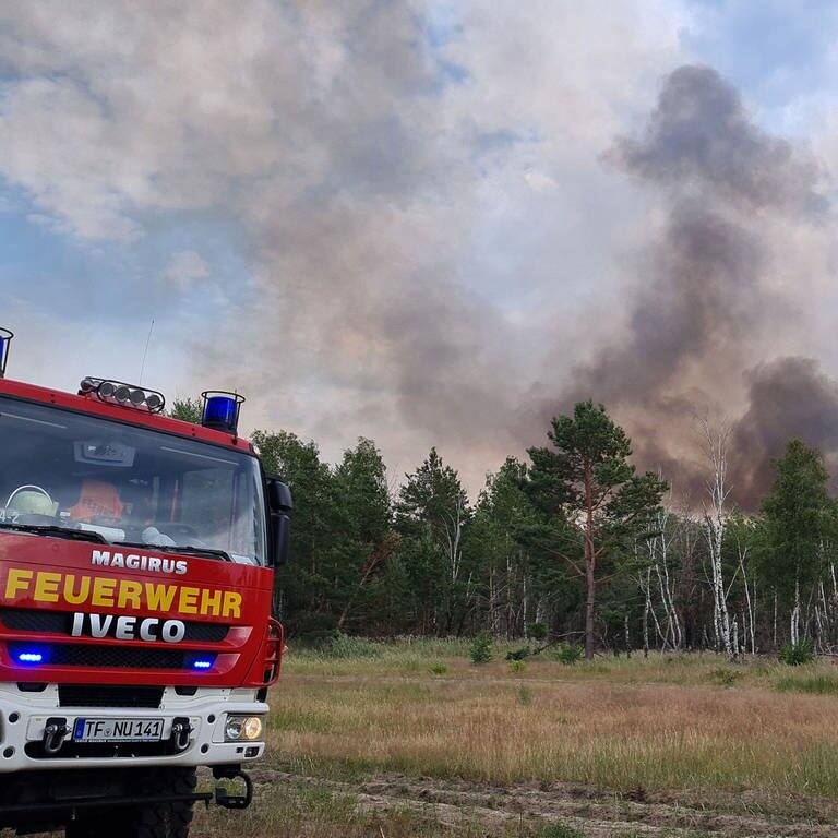 Die Feuerwehr im Einsatz bei einem Waldbrand in Brandenburg