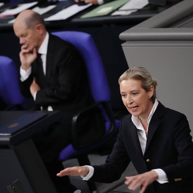 Alice Weidel, Fraktionsvorsitzende der AfD, spricht im Bundestag in der Generaldebatte zum Etat des Bundeskanzlers und des Bundeskanzleramts.