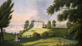 George Washington und seine Frau Martha auf ihrem Landsitz Mount Vernon, wo jetzt die Flaschen gefunden wurden. (Foto: IMAGO, IMAGO / Everett Collection) George Washington und seine Frau Martha auf ihrem Landsitz Mount Vernon, wo jetzt die Flaschen gefunden wurden.
