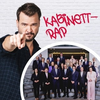Die Minister und Ministerinnen des neue Kabinetts von Friedrich Merz. SWR3 Moderator Basti Müller ist ebenfalls auf dem Bild zu sehen, er hat einen Rap zum neuen Kabinett geschrieben  