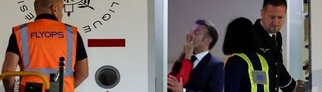 Der Moment, in dem Emmanuel Macron von seiner Ehefrau Brigitte im Flugzeug eine leichte Ohrfeige bekommt.