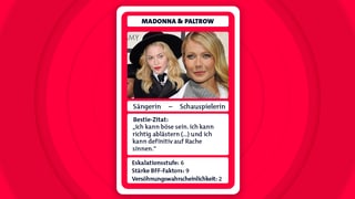 Was ist passiert? Gwyneth Paltrow und Madonna waren auch mal BFFs. Bis sie sich die Fitness-Trainerin geteilt haben. Gwyneth hatte Madonna die Trainerin empfohlen, die konnte sich dann aber langfristig nicht mit Madonnas fordernder Zeitplanung arrangieren und war dann nur noch Gwyneths Trainerin, das hat Madonna den beiden nie wirklich verziehen... (Foto: dpa Bildfunk, picture alliance / dpa | Michael Nelson, picture alliance / Ursula Düren/dpa | Ursula Düren) Was ist passiert? Gwyneth Paltrow und Madonna waren auch mal BFFs. Bis sie sich die Fitness-Trainerin geteilt haben. Gwyneth hatte Madonna die Trainerin empfohlen, die konnte sich dann aber langfristig nicht mit Madonnas fordernder Zeitplanung arrangieren und war dann nur noch Gwyneths Trainerin, das hat Madonna den beiden nie wirklich verziehen...