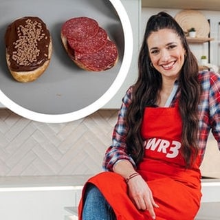 Sally Özcan zeigt, welche 3 Essens-Jugendsünden sie gerne gegessen hat. Darunter ein Brötchen mit Schokocreme und Salami.