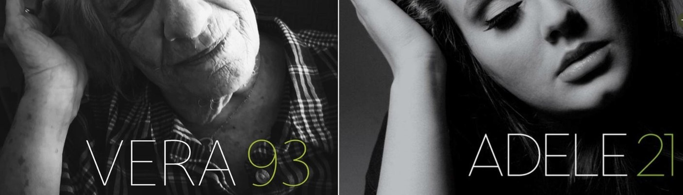 Links alte Dame unten Schriftzug Vera 93, daneben Plattencover von Adele "21" (Foto: Screenshot Twitter/Robert Speker)