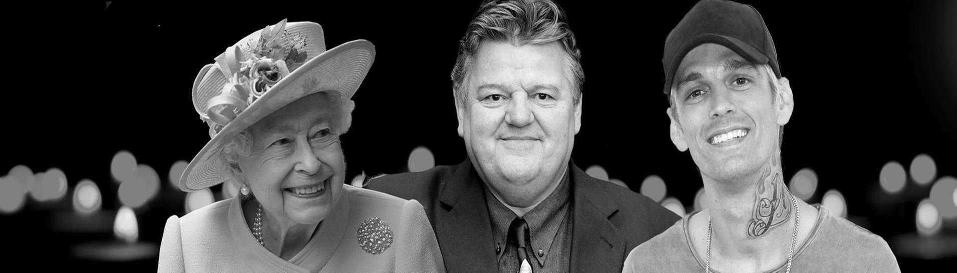 Queen Elizabeth II., Robbie Coltrane und Aaron Carter sind in diesem Jahr gestorben und sind auf grauem Hintergrund nebeneinander zu sehen (Foto: picture-alliance / Reportdienste, picture alliance / abaca | Collin Xavier/Image Press Agency ABACA // picture alliance / empics | Andrew Parsons // picture alliance / empics | Andrew Matthews)
