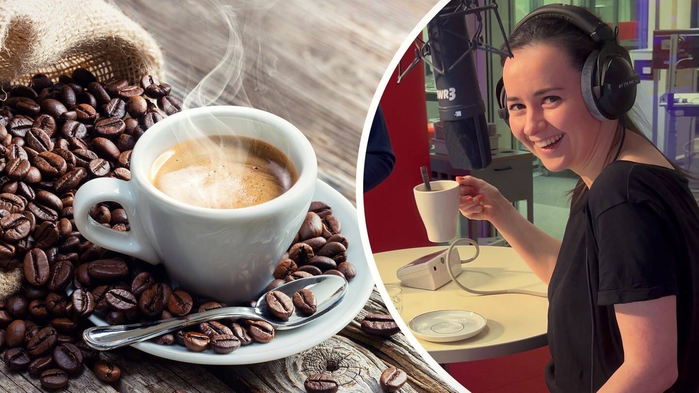 Der stärkste Kaffee der Welt: SWR3-Morningshow-Moderatorin Rebekka de Buhr hat ihn probiert (Foto: SWR3, Adobe Stock, Romolo Tavani)
