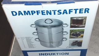 Verpackungskarton zeigt Bild eines Dampfentsafters. (Foto: privat) Verpackungskarton zeigt Bild eines Dampfentsafters.