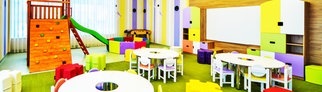 Leerer Raum in einem Kindergarten. Symbolbild für den Beruf Erzieher.