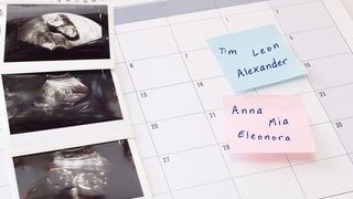 Geburtskalender und die Frage nach dem Namen des Kindes. 