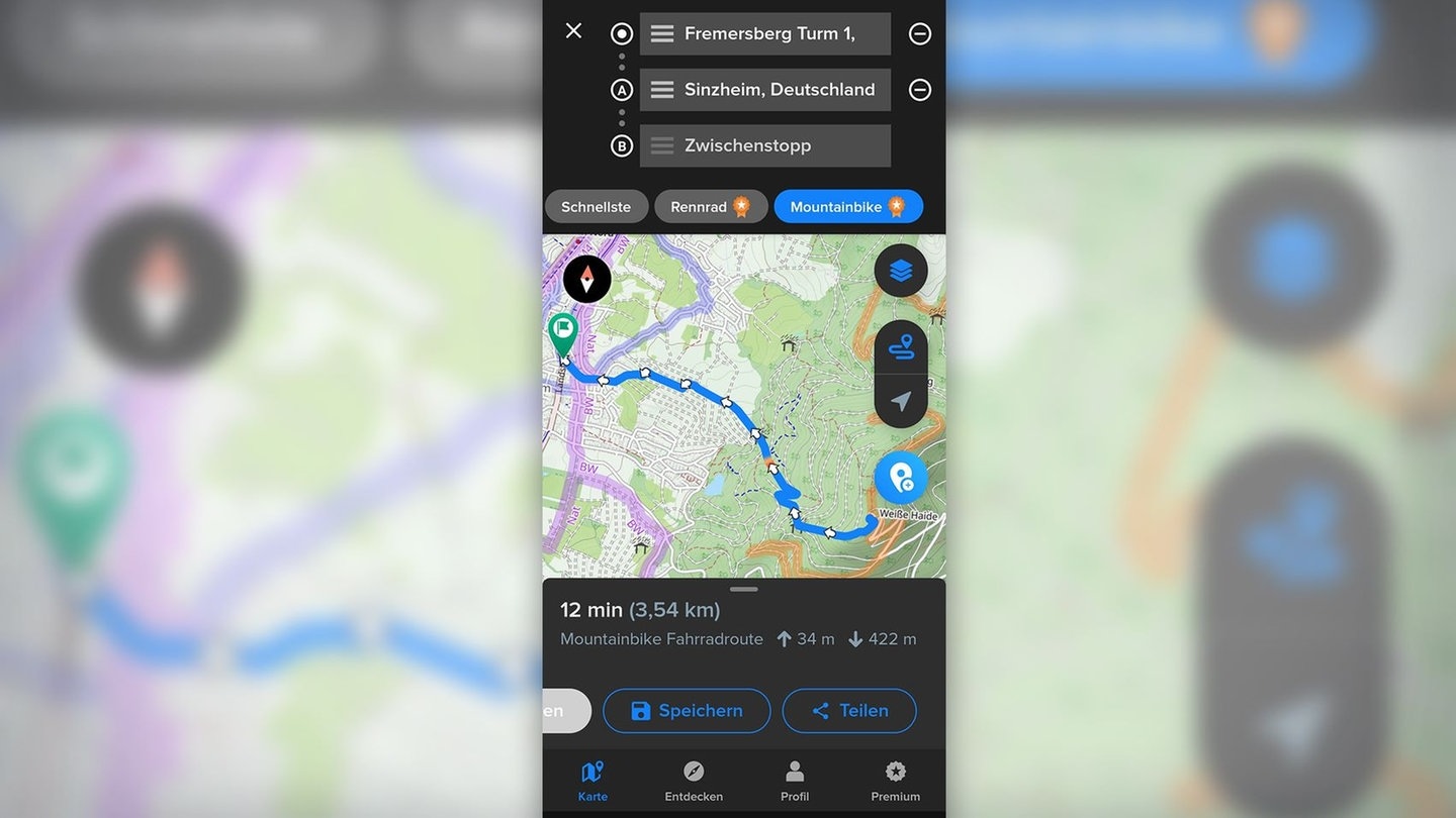 Foto: Screenshot App, Bikemap App Bikemap Karte (Foto: Screenshot App, Bikemap App)