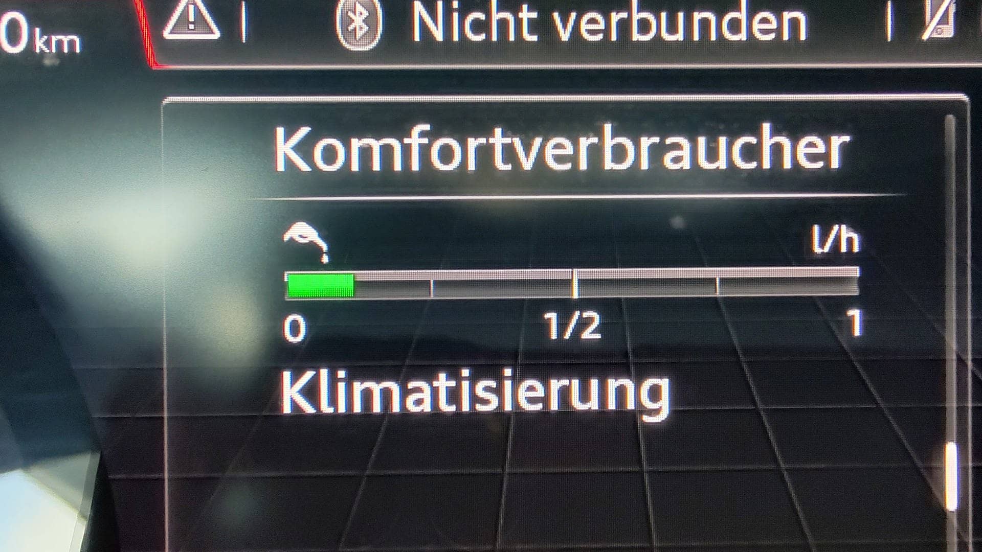 Eine Komfortverbrauchs-Anzeige in einem Audi. Bei neueren Fahrzeugen ist diese Funktion häufig vorhanden. Sie zeigt, wie viel Sprit beispielsweise für Heizung, Klimaanlage oder Sitzheizung benötigt wird. Gerade im Winter treiben diese Komforfunktionen den Spritverbrauch in die Höhe. 