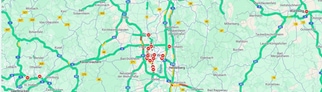 Screenshot Karte GoogleMaps: GoogleMaps zeigt zahlreiche falsche Sperrungen an