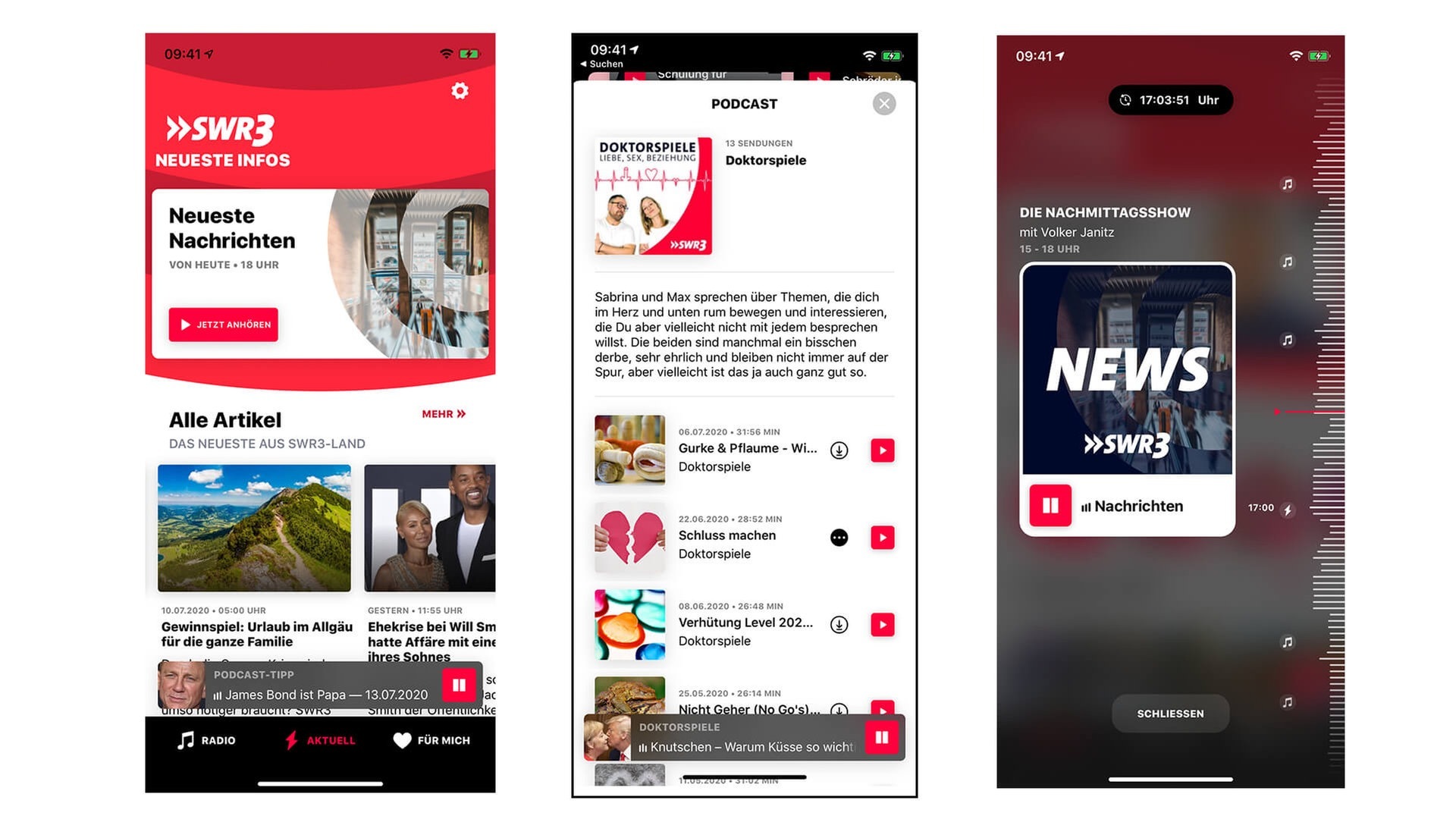 Foto: SWR3 Ansicht der neuen SWR3 App: Nachrichten, Podcasts, News (Foto: SWR3)