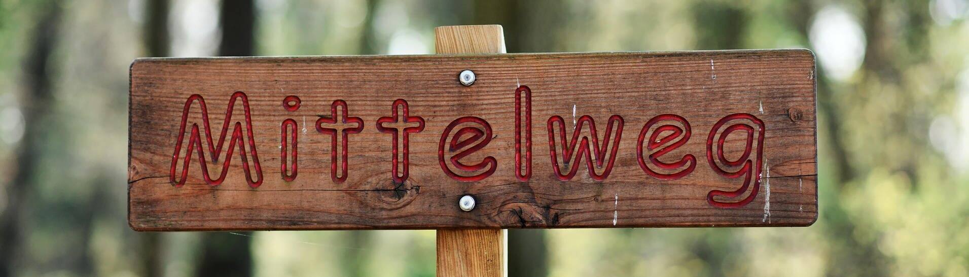Ein Holzschild auf dem das Wort Mittelweg steht (Foto: picture-alliance / Reportdienste, picture alliance / Zoonar | Firn)