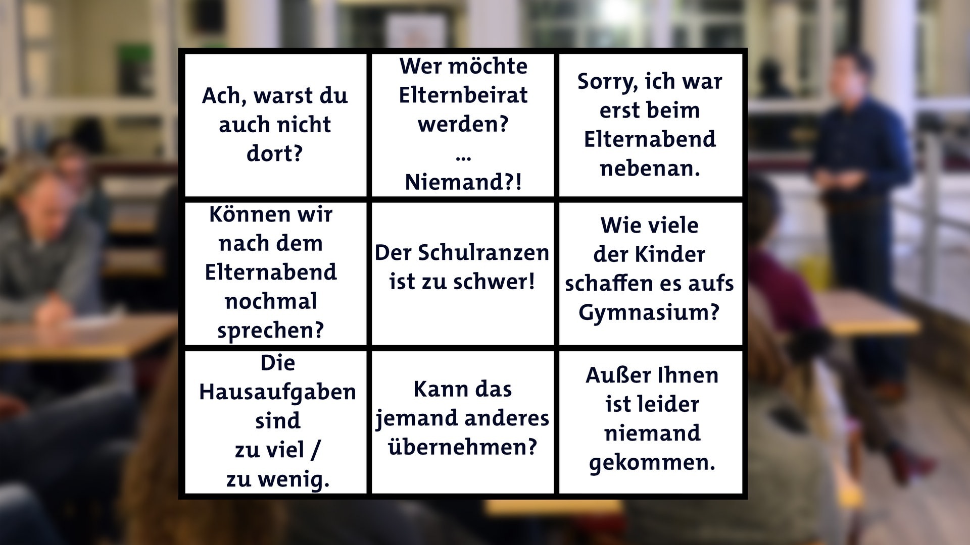 Foto: IMAGO, Funke Foto Services SWR3-Bullshit-Bingo für den Elternabend und alle Eltern, die ein Kind oder Kinder in der Schule haben (Foto: IMAGO, Funke Foto Services)