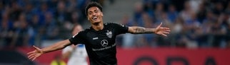 VfB-Spieler Enzo Millot beim Torjubel nach dem 1:2 Führungstreffer