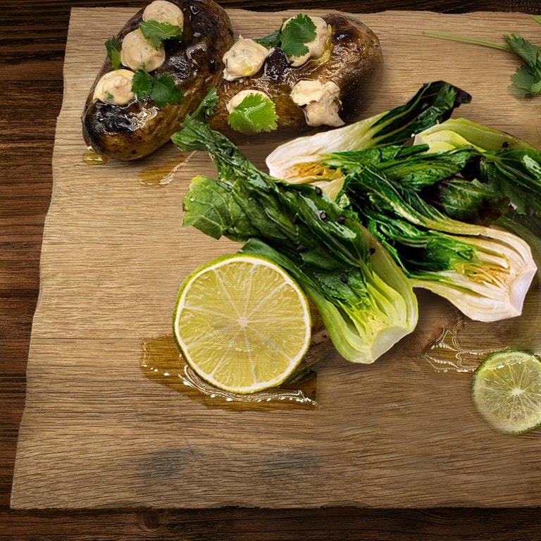 Hauptspeise beim SWR3 Grillen: Limetten-Ahornsirup-Pak-Choi mit Kartoffeln
