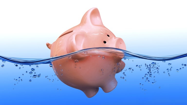 Sparschwein schwimmt im Wasser (Foto: Adobe Stock)