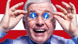 Mann mit Brille, auf der ein Facebook-Logo ist