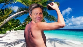 Robert Habeck mit nacktem Oberkörper am Strand